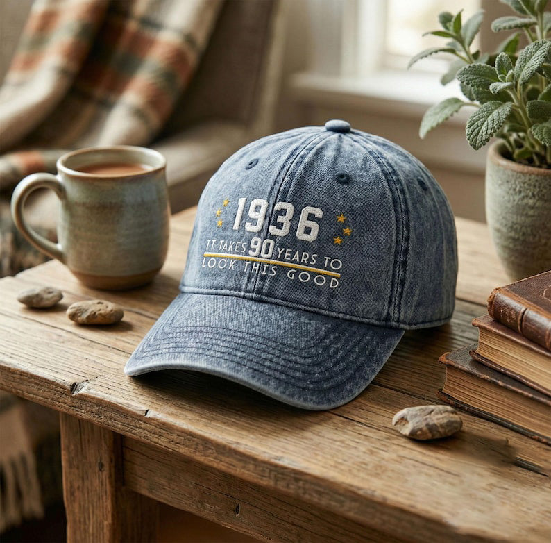 90th Birthday Gift Custom Embroidered Hat Aged to Perfection 1936 Personalized Vintage Dad Hat