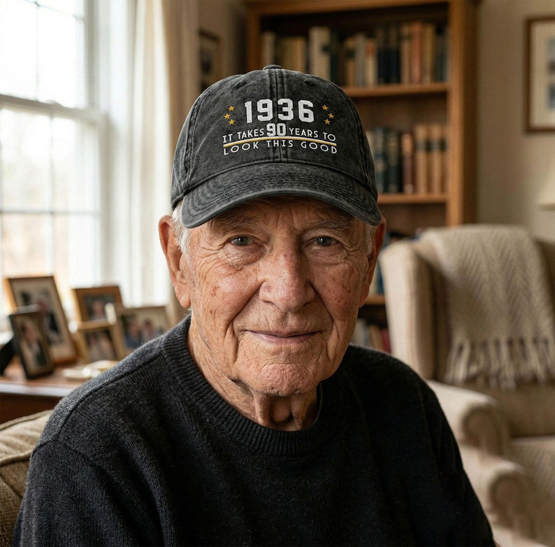 90th Birthday Gift Custom Embroidered Hat Aged to Perfection 1936 Personalized Vintage Dad Hat