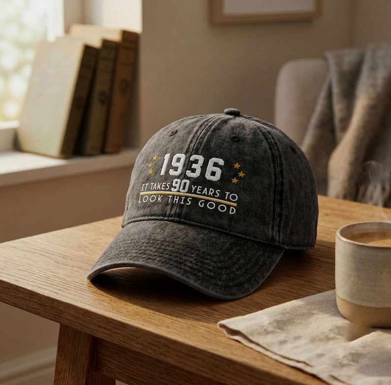 90th Birthday Gift Custom Embroidered Hat Aged to Perfection 1936 Personalized Vintage Dad Hat