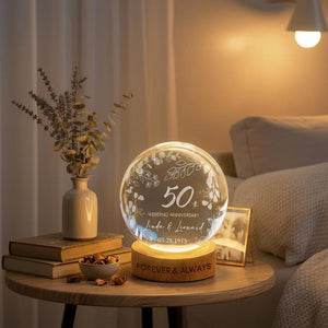 Custom Wedding Anniversary Crystal Ball LED Light, Personalized Golden Anniversary Gift for Parents Grandparents, 50th Anniversary Gift