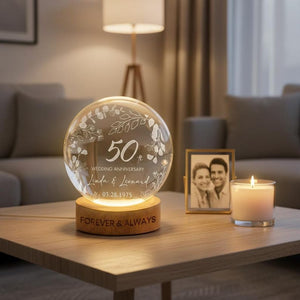 Custom Wedding Anniversary Crystal Ball LED Light, Personalized Golden Anniversary Gift for Parents Grandparents, 50th Anniversary Gift