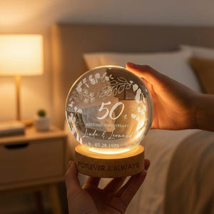 Custom Wedding Anniversary Crystal Ball LED Light, Personalized Golden Anniversary Gift for Parents Grandparents, 50th Anniversary Gift