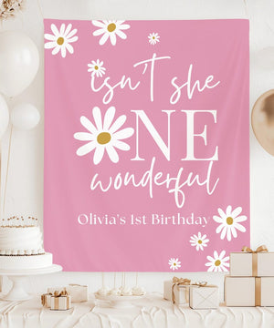 One-derful First Birthday Backdrop, Daisy 1st Birthday Banner, Floral One Birthday Party Decor, Custom Name Birthday Photo Backdrop Sign