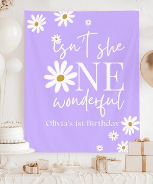 One-derful First Birthday Backdrop, Daisy 1st Birthday Banner, Floral One Birthday Party Decor, Custom Name Birthday Photo Backdrop Sign