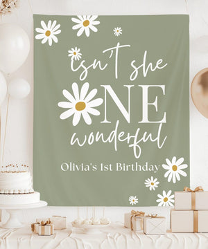 One-derful First Birthday Backdrop, Daisy 1st Birthday Banner, Floral One Birthday Party Decor, Custom Name Birthday Photo Backdrop Sign
