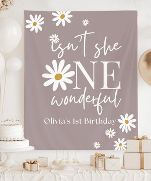 One-derful First Birthday Backdrop, Daisy 1st Birthday Banner, Floral One Birthday Party Decor, Custom Name Birthday Photo Backdrop Sign