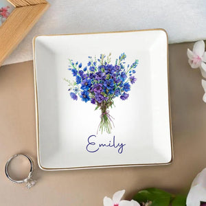 Personalized Jewelry Dish, Birth Month Flower Ring Dish, Bridesmaid Gifts, Birthday Jewelry Dish, Bridesmaid Proposal, Birthday Gift for Her