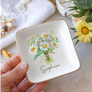 Personalized Jewelry Dish, Birth Month Flower Ring Dish, Bridesmaid Gifts, Birthday Jewelry Dish, Bridesmaid Proposal, Birthday Gift for Her