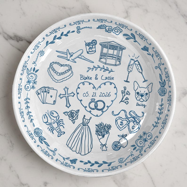 Personalized Anniversary Plate, Custom Love Story Timeline Ceramic Plate, Wedding Map Keepsake Gift for Couples, Engagement Wedding Decor