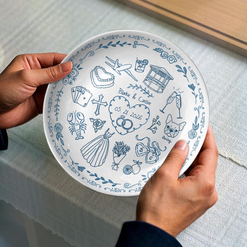 Personalized Anniversary Plate, Custom Love Story Timeline Ceramic Plate, Wedding Map Keepsake Gift for Couples, Engagement Wedding Decor