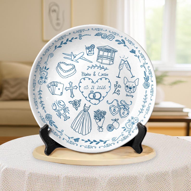 Personalized Anniversary Plate, Custom Love Story Timeline Ceramic Plate, Wedding Map Keepsake Gift for Couples, Engagement Wedding Decor