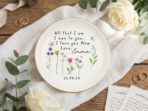 Custom Floral Mom Trinket Dish, Flower Ring Dish, I Love You Mom Keepsake, Mother's Day Gift, Mother Birthday Gift