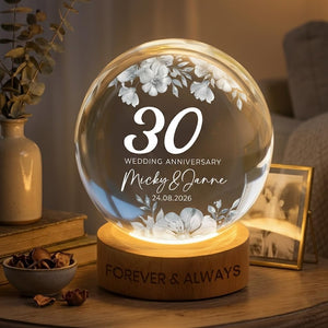 Custom Wedding Anniversary Crystal Ball LED Night Light, Personalized Pearl Anniversary Gift for Wife Husband Parents, Custom Couple Keepsake