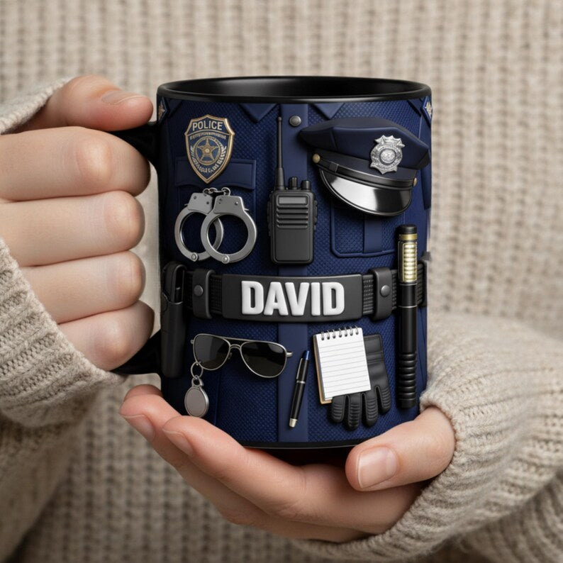 Personalized Police Gear Mug, Custom Name Police Officer Coffee Mug, Gift for Police Officer