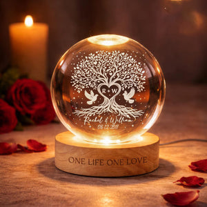 Tree of Love Personalized Couples Crystal LED Ball Light, Wedding Anniversary Gift, Couple Gift, Gift For Mom, Dad, Wedding Gift, Home Decor