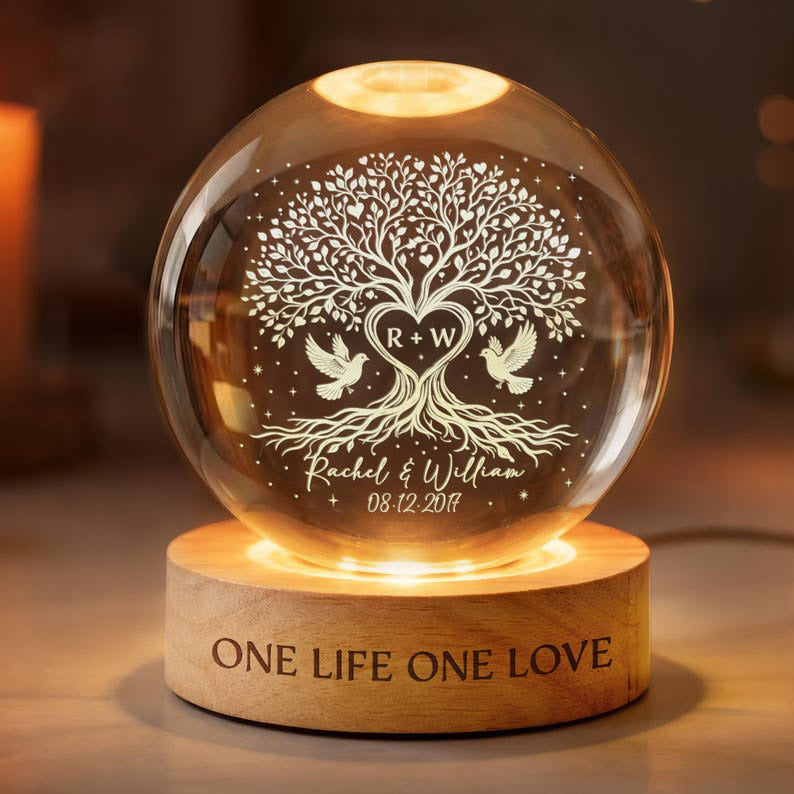 Tree of Love Personalized Couples Crystal LED Ball Light, Wedding Anniversary Gift, Couple Gift, Gift For Mom, Dad, Wedding Gift, Home Decor