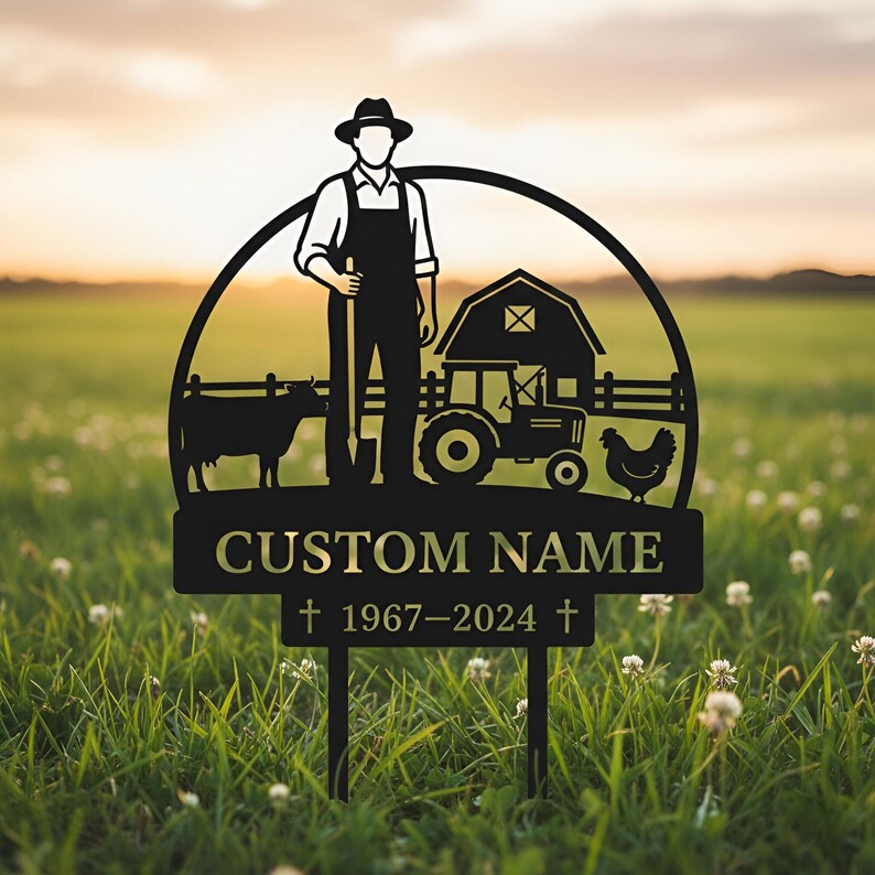 Personalized Farmer Memorial Garden Stake, Custom Name Farm Memorial Sign, Rancher Grave Marker, Sympathy Gift for Farmer