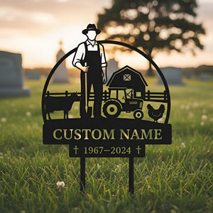 Personalized Farmer Memorial Garden Stake, Custom Name Farm Memorial Sign, Rancher Grave Marker, Sympathy Gift for Farmer