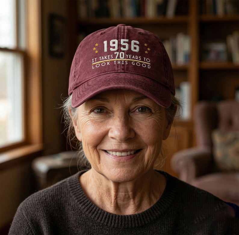 70th Birthday Gift Custom Embroidered Hat Aged to Perfection 1956 Personalized Vintage Dad Hat