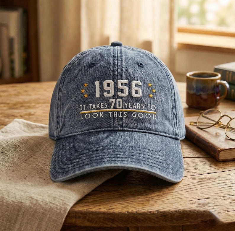 70th Birthday Gift Custom Embroidered Hat Aged to Perfection 1956 Personalized Vintage Dad Hat