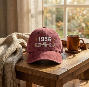 70th Birthday Gift Custom Embroidered Hat Aged to Perfection 1956 Personalized Vintage Dad Hat