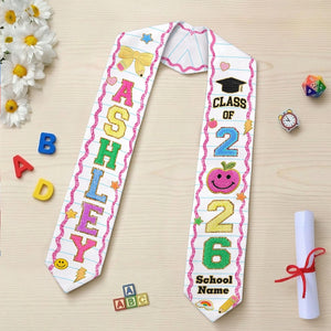 Kids Graduation Stole Class of 2026 Gift, Chenille Glitter Patch Graduation Sash, Custom Kids Name Stole Gift for Daughter, Pre K Grad Gifts