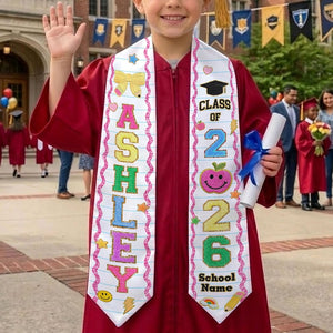 Kids Graduation Stole Class of 2026 Gift, Chenille Glitter Patch Graduation Sash, Custom Kids Name Stole Gift for Daughter, Pre K Grad Gifts