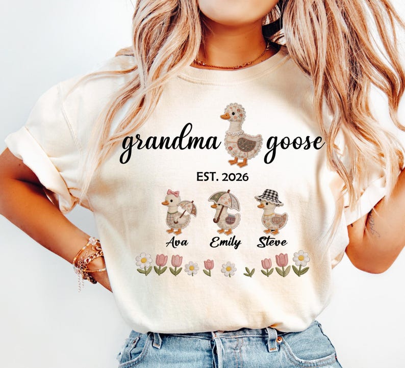 Personalized Mom Duck Shirt With Kids Names, Custom Mama Goose Family Shirt, Mama Goose Shirt, Mother Goose Mom Gift