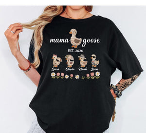 Personalized Mom Duck Shirt With Kids Names, Custom Mama Goose Family Shirt, Mama Goose Shirt, Mother Goose Mom Gift