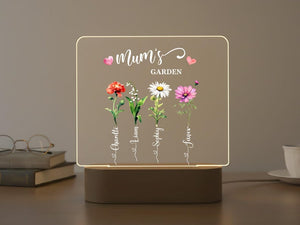 Mom's Garden Birth Flower Led Acrylic Night Light, Personalized Names Plaque, Mother's Day Gift, Mom Bedside Lamp, Custom Family Floral Decor