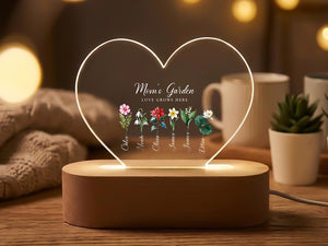 Personalized Acrylic Led Night Light For Mom, Mom's Garden Birth Flower Names Lamp, Custom Names Gift For Mother, Family Keepsake