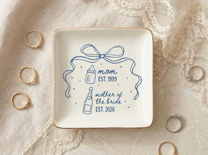 Personalized Ceramic Trinket Dish, Mother Of The Bride Ring Holder, Jewelry Tray Gift for Mom, Custom MOB Onament, Wedding Kepsake
