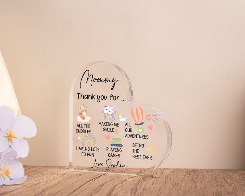 Personalized Mommy Heart Acrylic Block, Mothers Gifts From Kids, Mothers Day Gifts, Gift From Baby Son Daughter, Thank You Mom Gifts