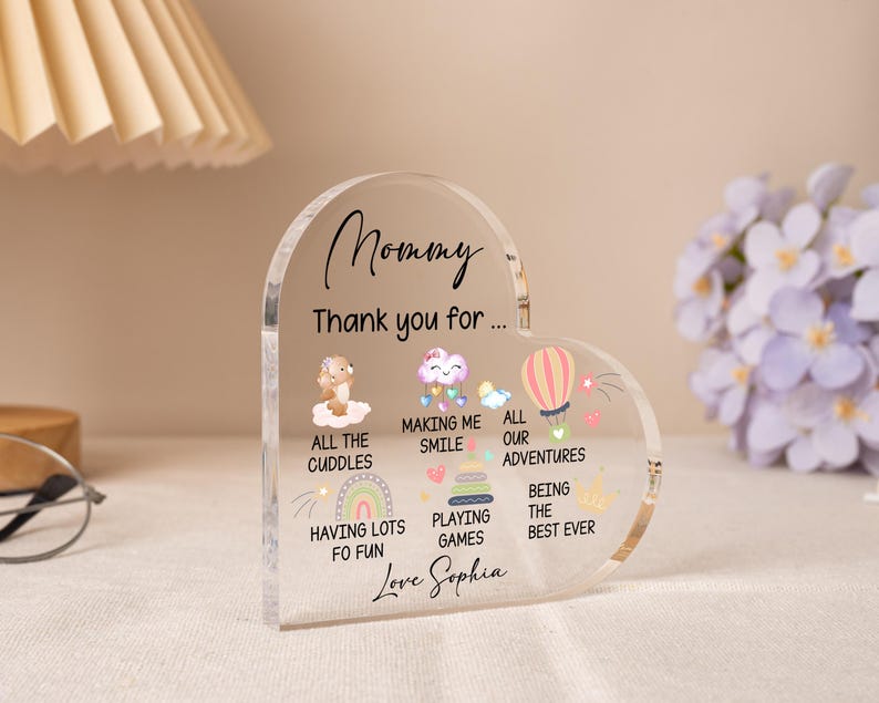 Personalized Mommy Heart Acrylic Block, Mothers Gifts From Kids, Mothers Day Gifts, Gift From Baby Son Daughter, Thank You Mom Gifts