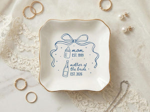 Personalized Ceramic Trinket Dish, Mother Of The Bride Ring Holder, Jewelry Tray Gift for Mom, Custom MOB Onament, Wedding Kepsake