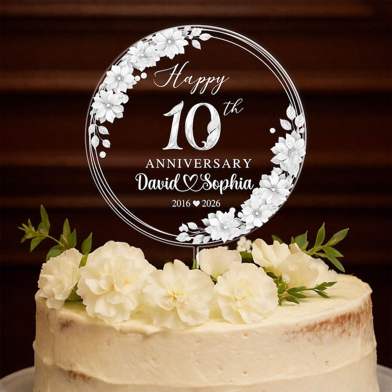 Personalized 10th Wedding Anniversary Gift Cake Topper, 10th Aluminum Wedding Gifts For Parents, Tin Anniversary Cake Topper, Husband Gift