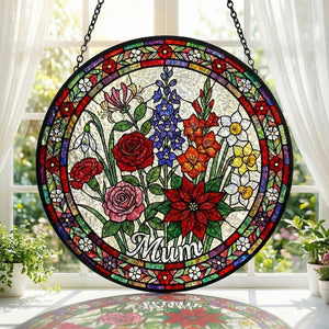 Personalized Mama Garden Suncatcher Birth Flower Stained Glass Window Hanging Mother s Day Gift