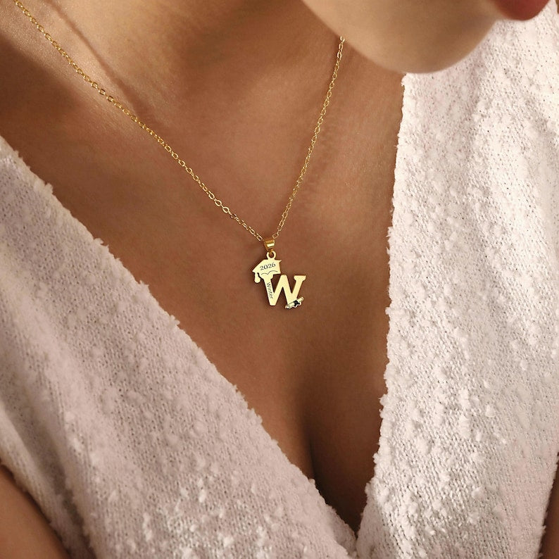 Personalized Graduation Name Necklace, 2026 Bachelor Cap Necklace, Name Necklace, 2026 Class College Necklace, Graduation Gift, Gift for Her