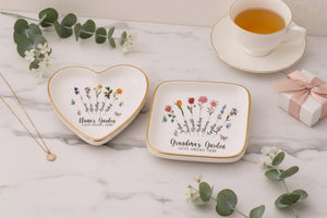Personalized Grandma's Garden Birth Month Flower Jewelry Dish, Custom Nana Trinket Tray, Mother Day