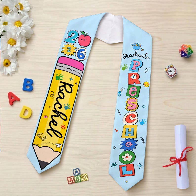 Personalized Kids Graduation Stole, Class of 2026 Crayon Sash, Preschool Graduate Gift