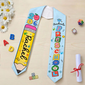 Personalized Kids Graduation Stole, Class of 2026 Crayon Sash, Preschool Graduate Gift