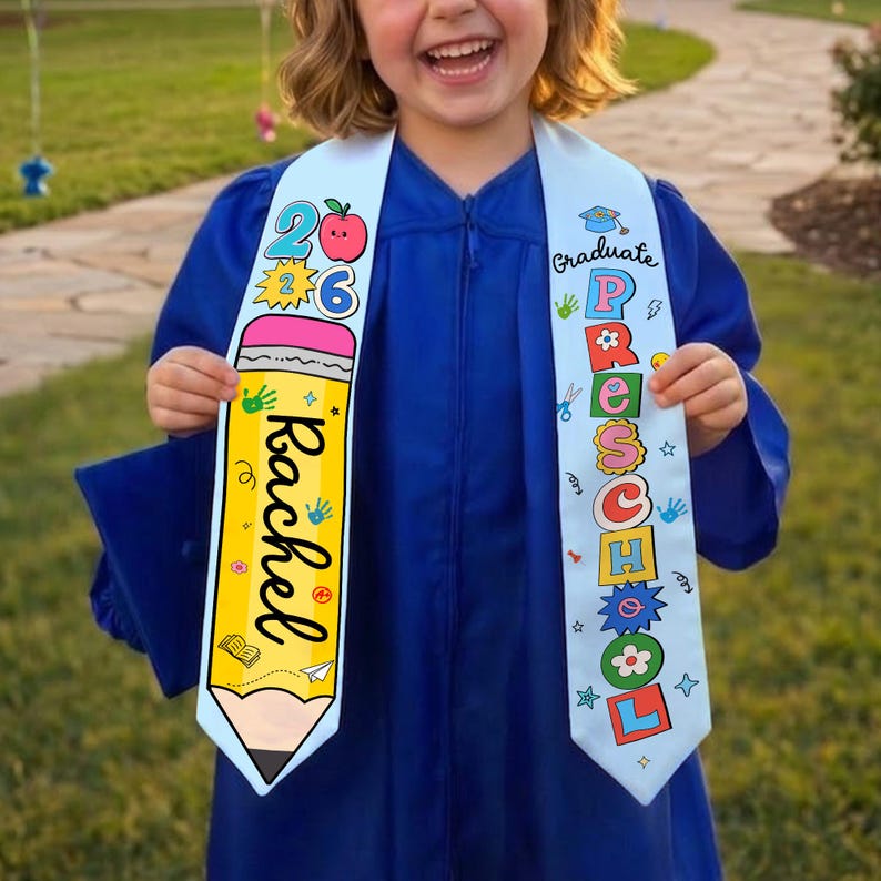 Personalized Kids Graduation Stole, Class of 2026 Crayon Sash, Preschool Graduate Gift