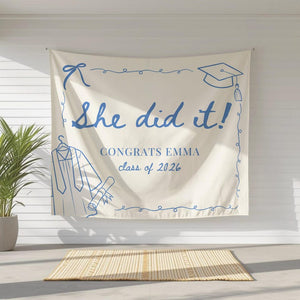 She did it graduation party banner, Graduation decor, Class of 2026, Graduation decorations, Graduation backdrop, Congrats Grad