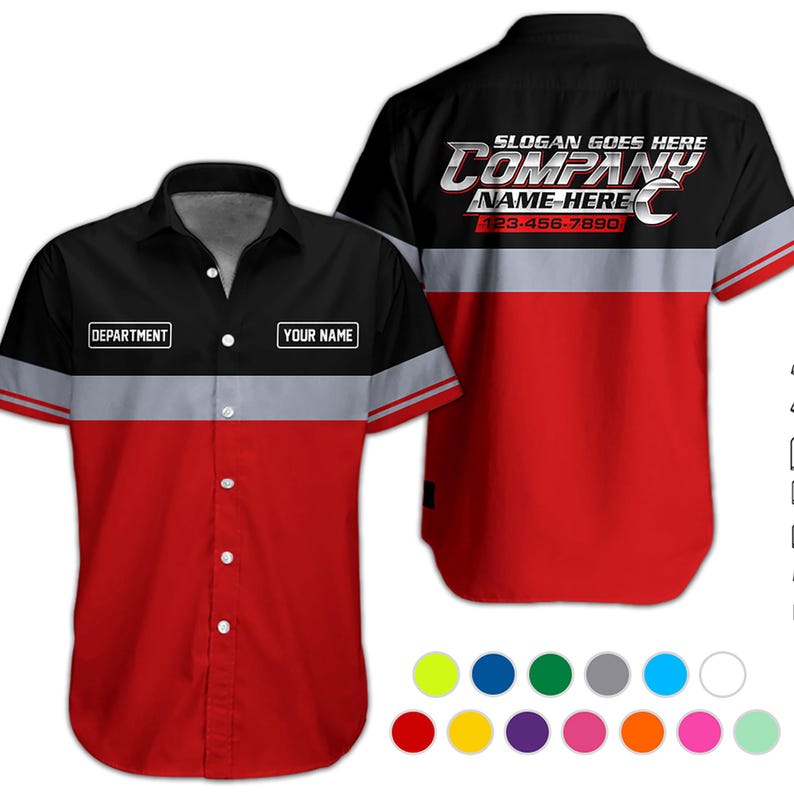 Personalized Name, Phone Number Mechanic Hawaii Shirt, Auto Repair Uniform, Name Work Shirt, Garage Gift, Mechanic Gift, Father's Day Gift