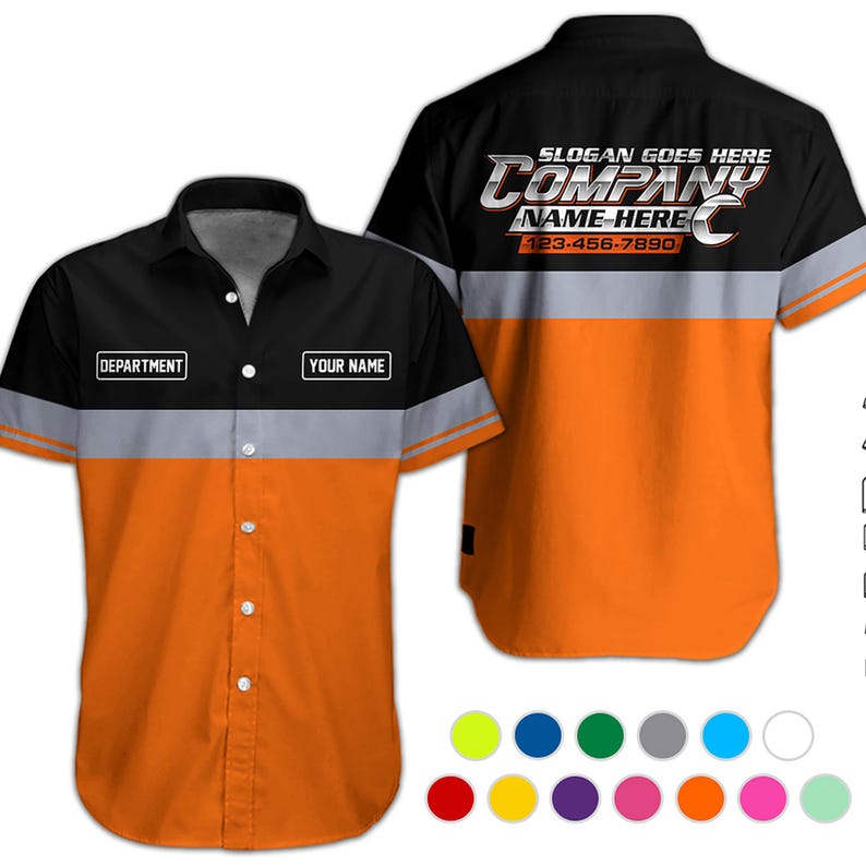 Personalized Name, Phone Number Mechanic Hawaii Shirt, Auto Repair Uniform, Name Work Shirt, Garage Gift, Mechanic Gift, Father's Day Gift