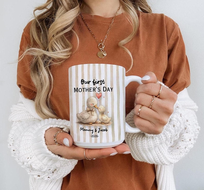 Personalized First Mothers Day Mug, Striped Mom Cup, New Mom Keepsake Gift from Baby, First Time Mom Gift, Custom Mom Mug for Mother's Day