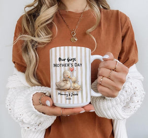Personalized First Mothers Day Mug, Striped Mom Cup, New Mom Keepsake Gift from Baby, First Time Mom Gift, Custom Mom Mug for Mother's Day