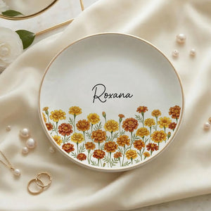 Custom Floral Trinket Dish with Name, Personalized Jewelry Dish, Cute Gift for Her, Birthday Gift, Bridesmaid Gift Idea