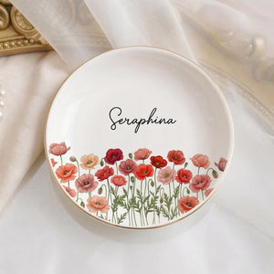 Custom Floral Trinket Dish with Name, Personalized Jewelry Dish, Cute Gift for Her, Birthday Gift, Bridesmaid Gift Idea