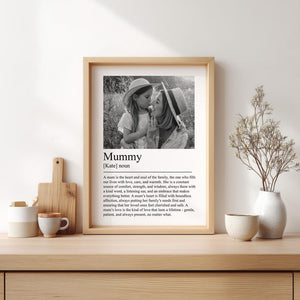 Personalised Mothers Day Gift, Custom name photo Mum Definition print. Gift from Daughter. First Mummy idea. Minimalist Wall Art.